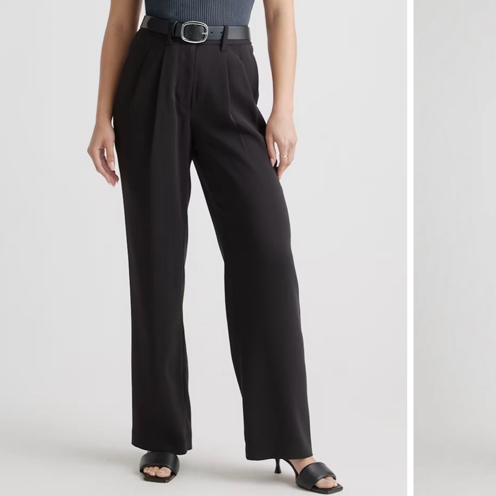 Quince Stretch Crepe Pleated Wide Leg Black Pants NWT 8 Office Business Casual